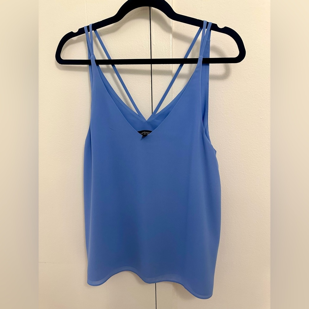 Topshop blue strappy vneck tank top, size 10